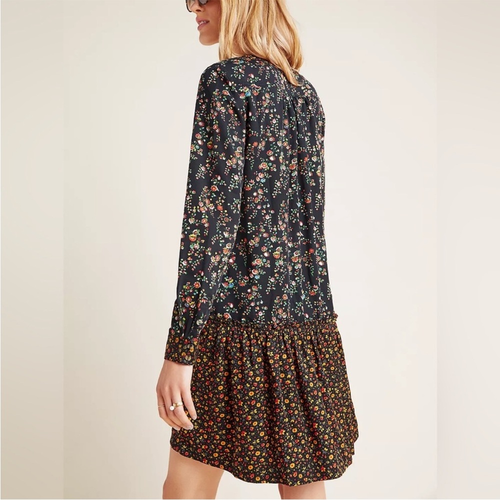 Anthropologie Maeve Marlie Button-Front Tunic Floral Long Sleeved Dress 8 - Picture 2 of 12